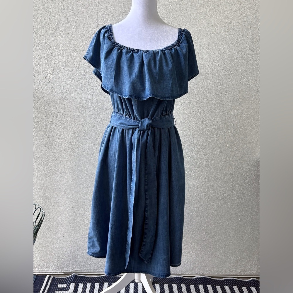 Lane Bryantβ Denim look Belted Dress Size 14/16 Pockets Western Prairie Boho